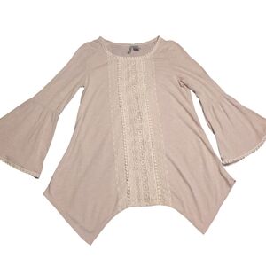 Women's Beige Pink Lace Detail Top With Flare Arms